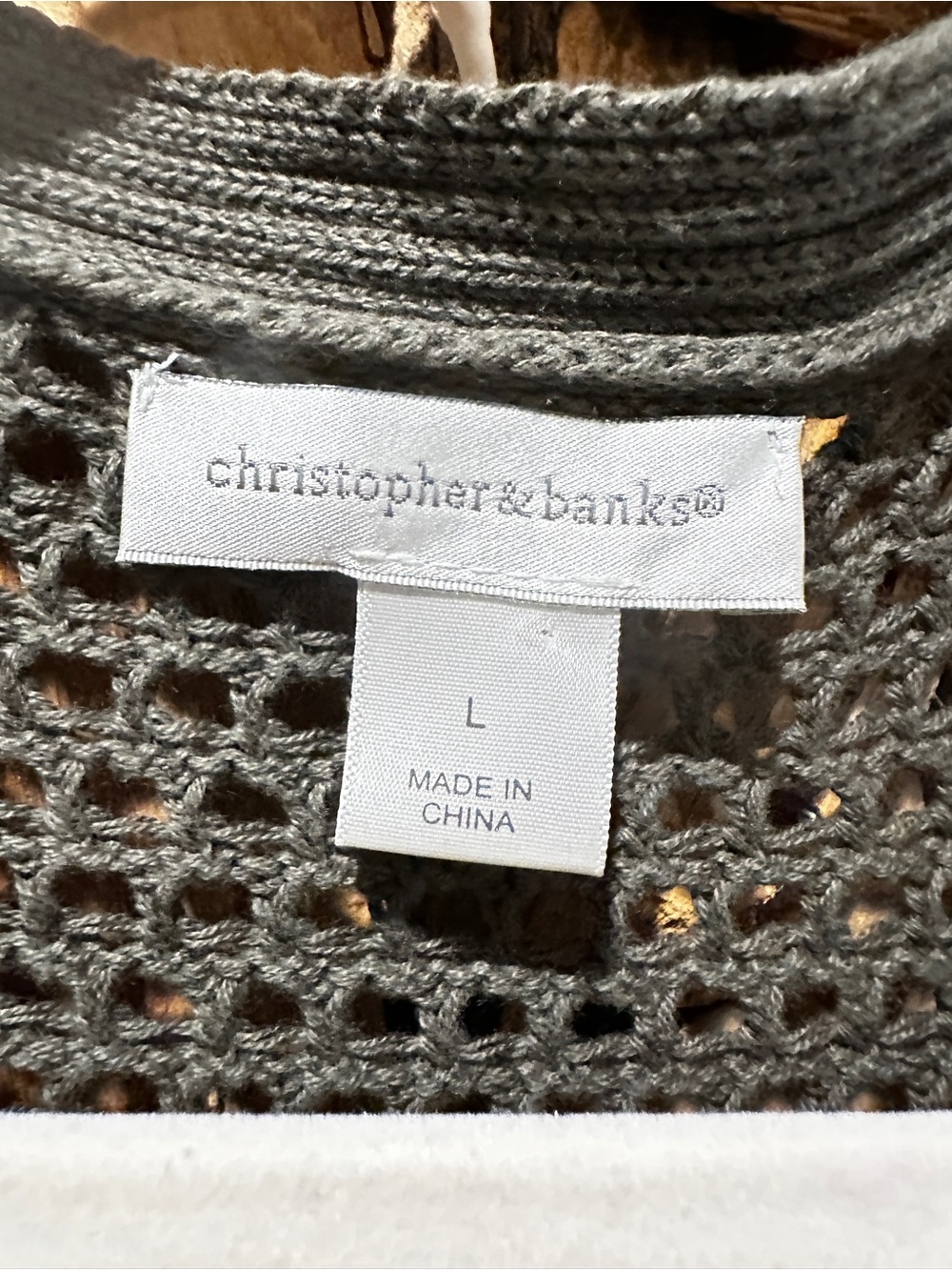 Christopher & Banks Olive Green Crochet Short-Sleeve Open Cardigan - Picture 3 of 4